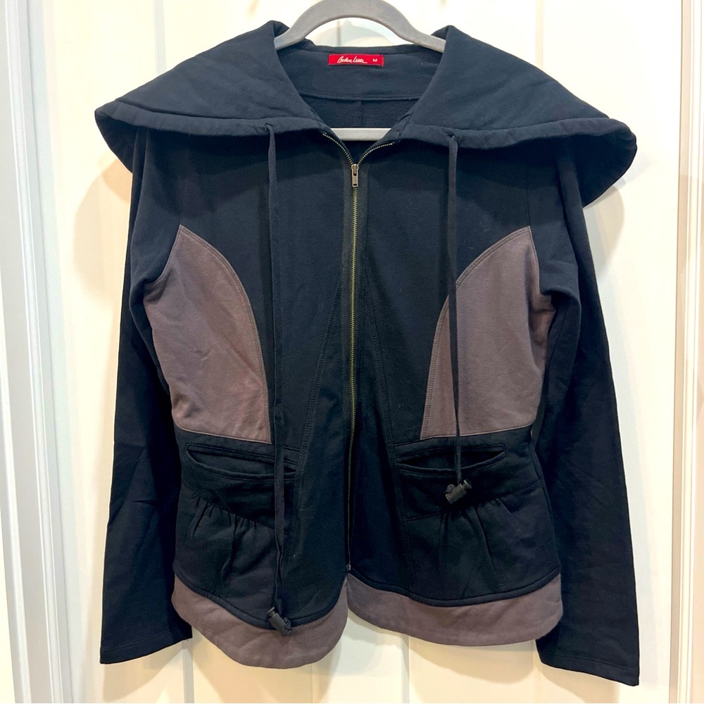 Bashara Lesser‎ Women’s Full Zip Jacket Black Gray Size Medium Pockets Cotton